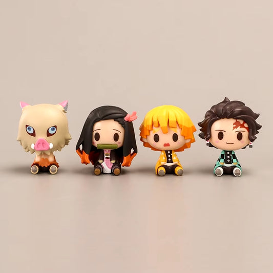 Demon Slayer Anime Action Figure, Nezuko Tanjirou Zenitsu Inosuke, Mini Figurine, Kawaii, Modèle PVC, Collection Butter Toys, 4 Pcs/Set