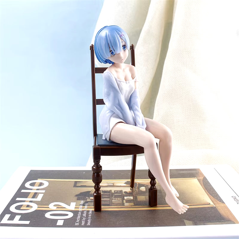 Collection De Figurines En PVC Re: Ontarilife in a Different World, Jouet Pour Enfants, Cadeau De Noël, Rem, Assis Sur Des Chaises, 17Cm